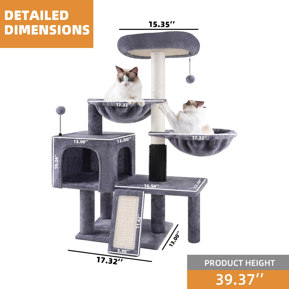 Roypet Arbre à chat: hamacs gris pour des siestes suspendues et détente.