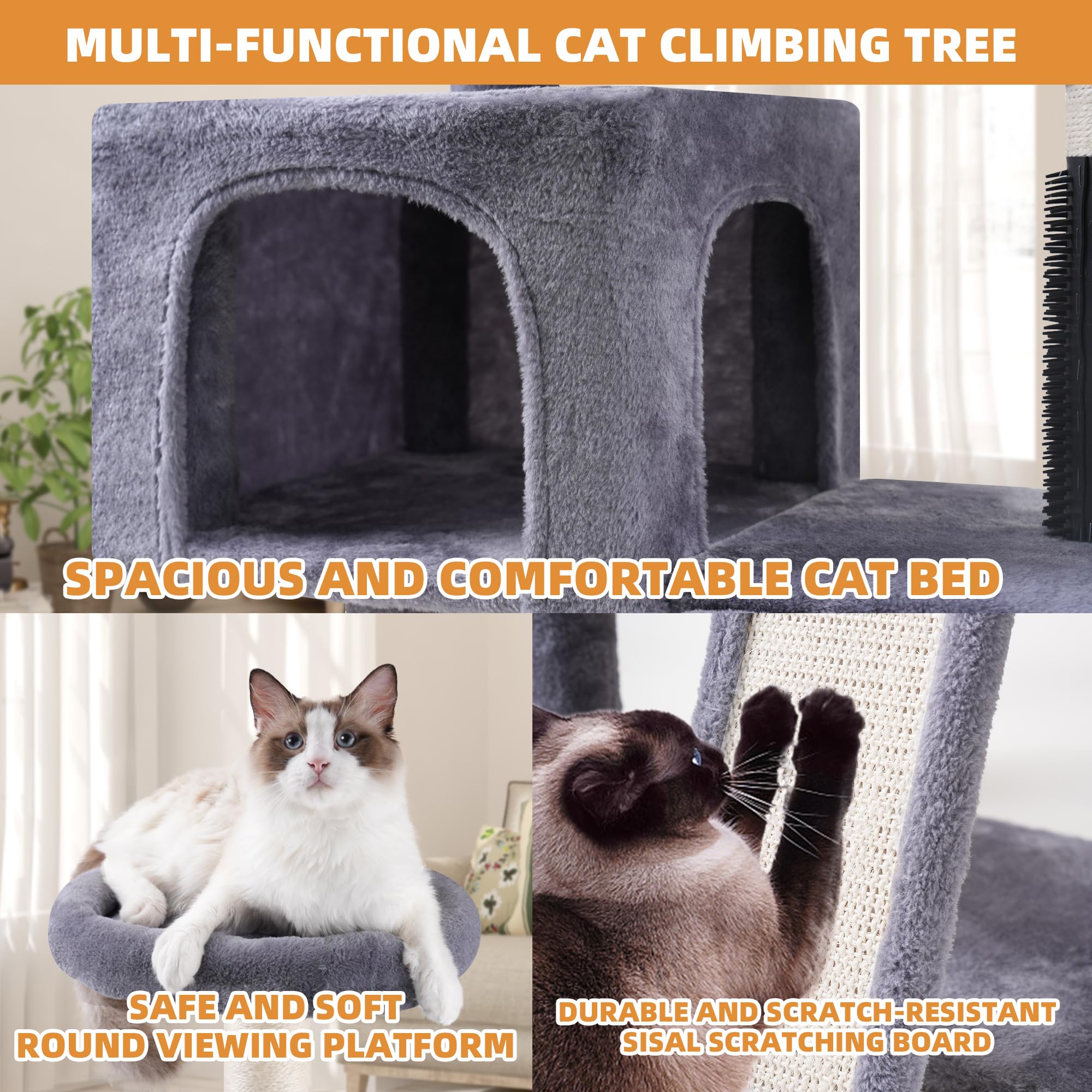 Roypet Arbre à chat: jouets pendants gris stimulant l’instinct de chasse et l’activité.