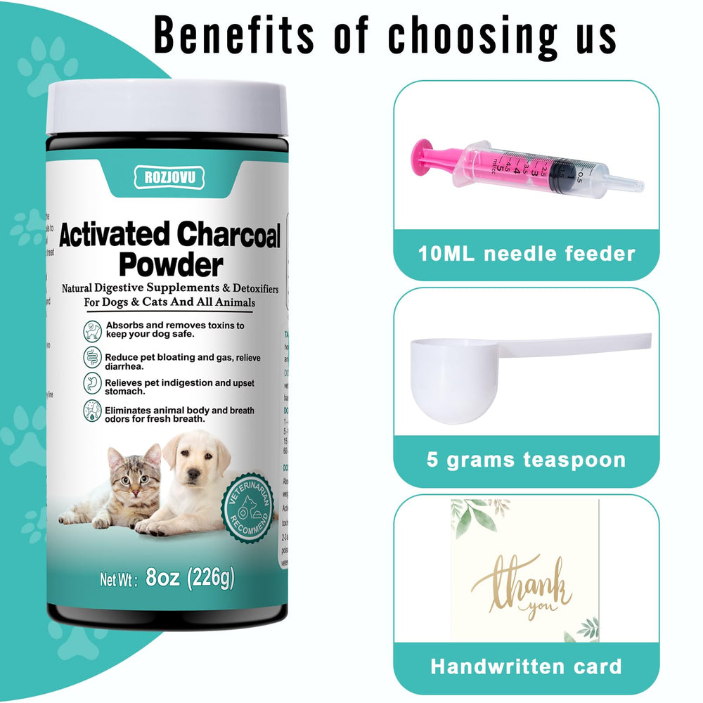 ROZJOVU Kit Urgence Animaux — charbon actif comme option dans les routines.