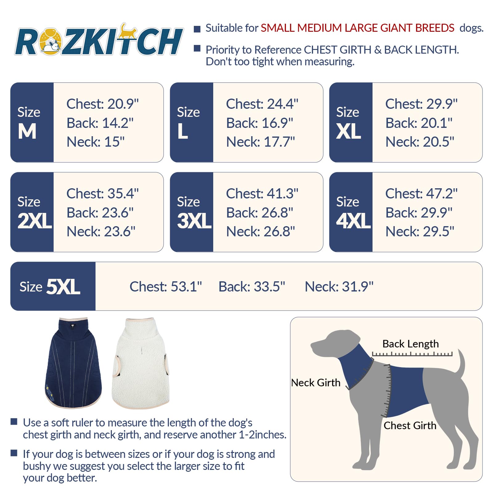 ROZKITCH gilet chien dos polaire bleu, chaleur durable lors sorties froides