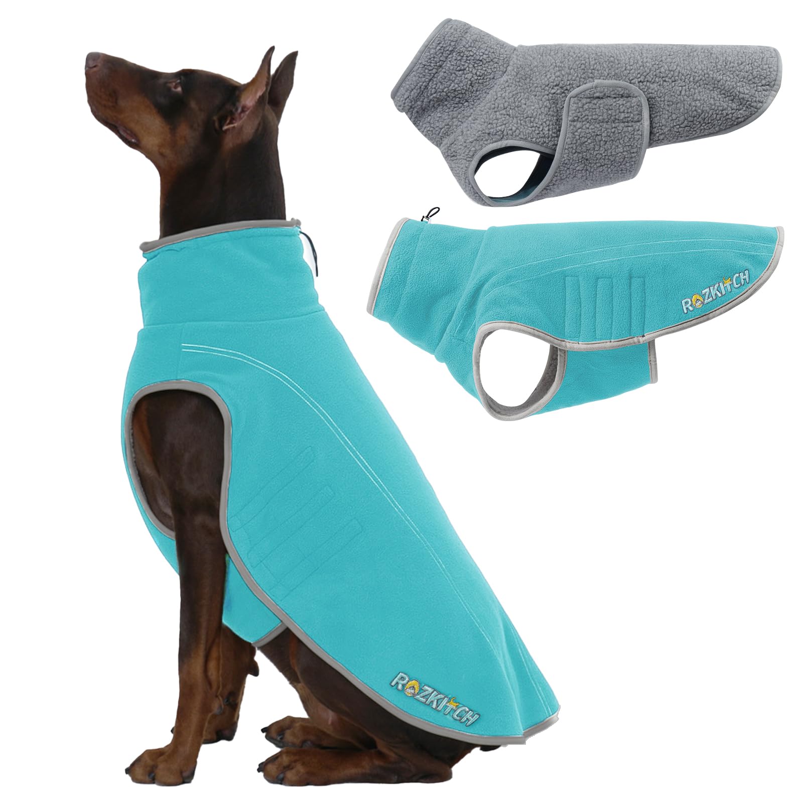 ROZKITCH manteau réversible grand-danois bleu-vert, chaleur ajustable pour promenades hivernales