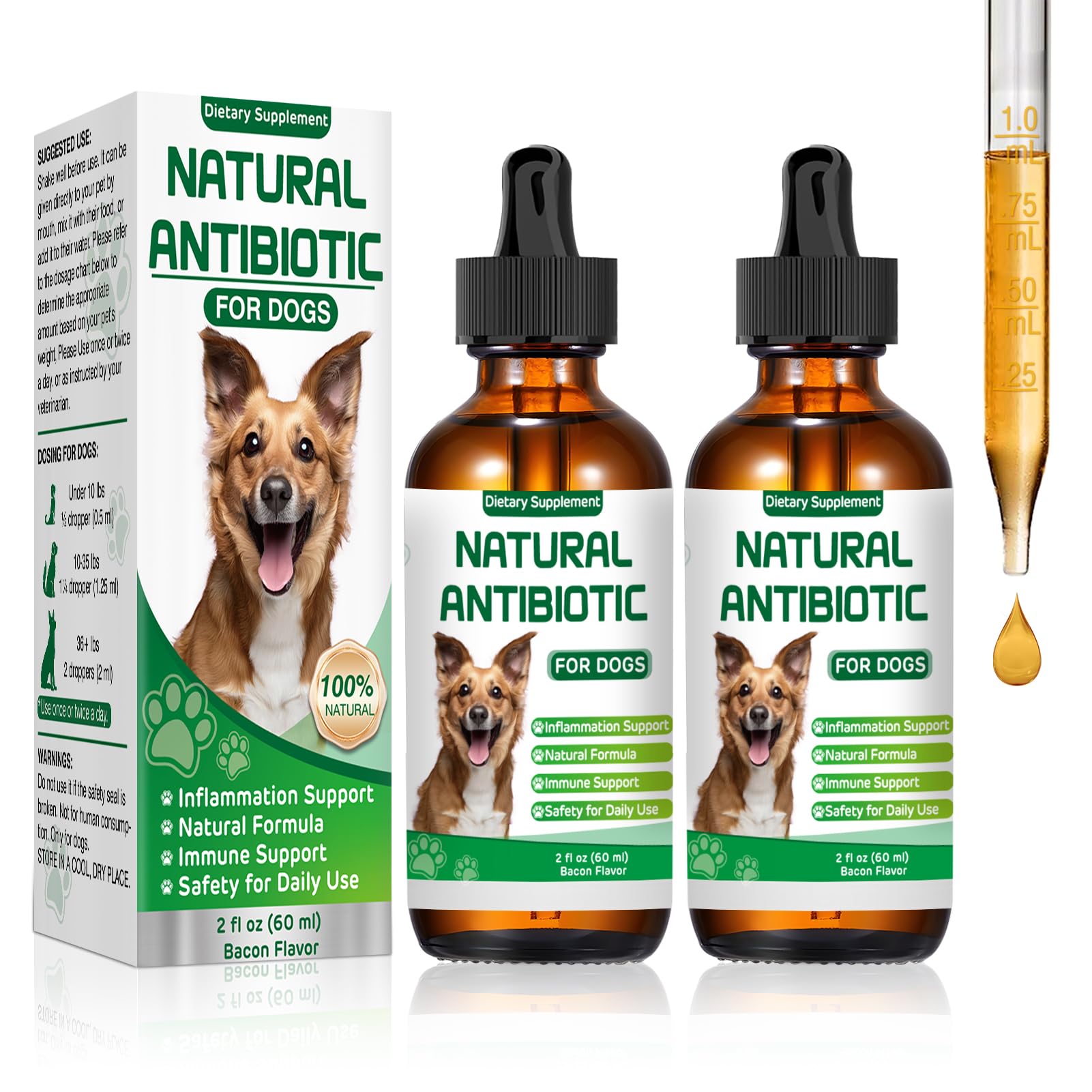 RUAKPL Antibiotiques pour chien: bouteille avec pipette pour une administration facile.