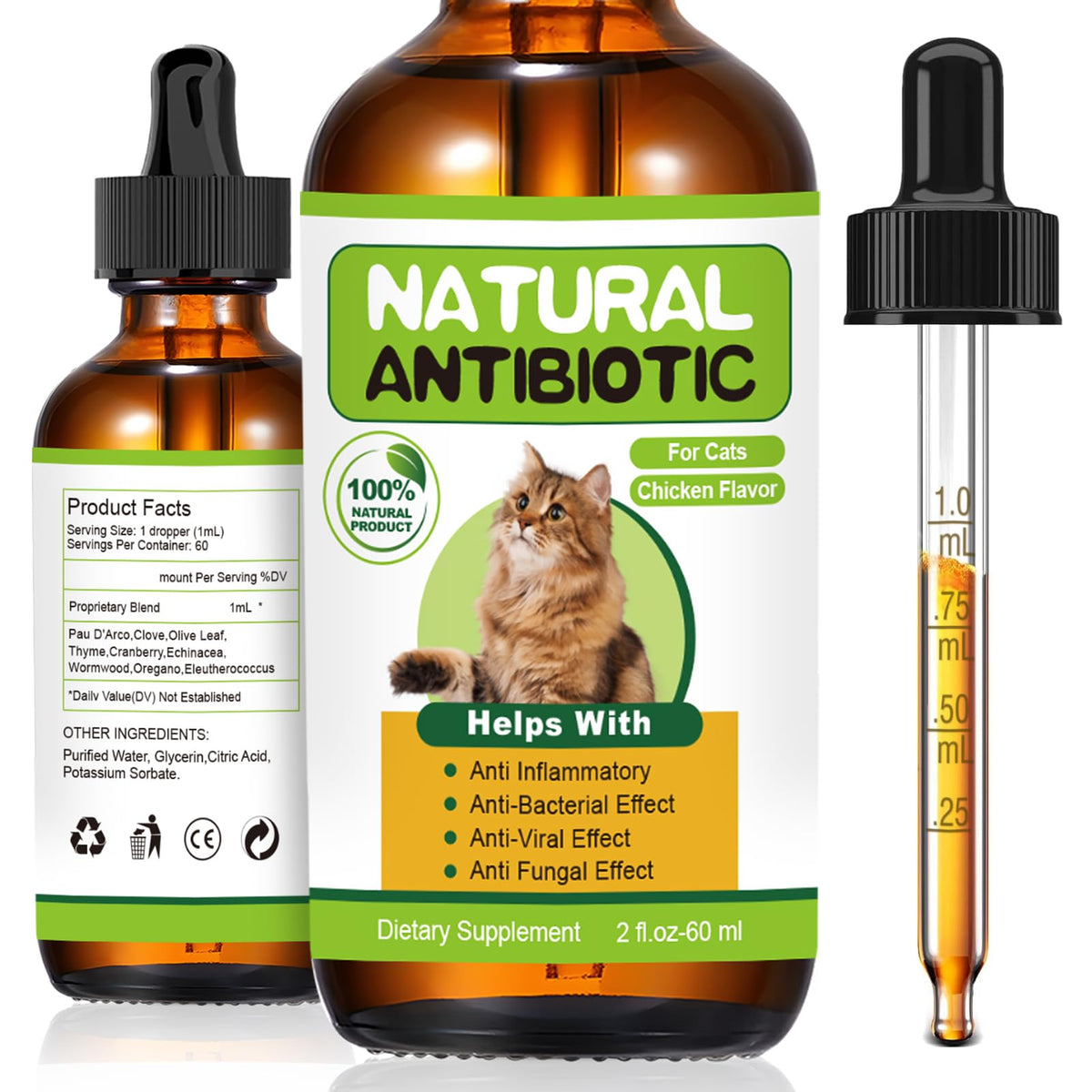 RUAKPL antibiotiques naturels pour chats, flacon-gouttes, soutien immunitaire quotidien.