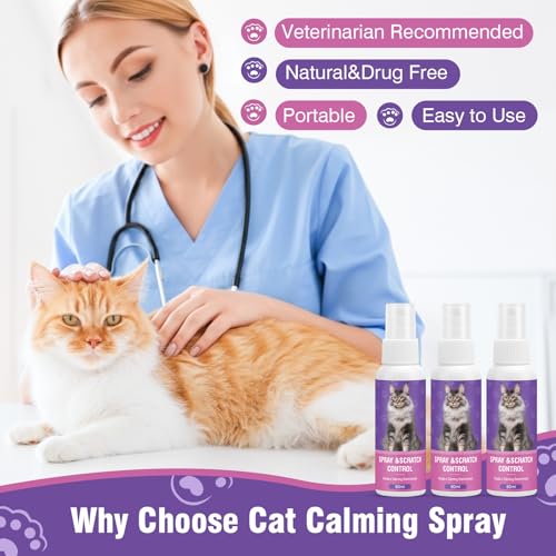 RUAKPL lot 3x60ml spray calmant chat, solution pratique prête à l'emploi.