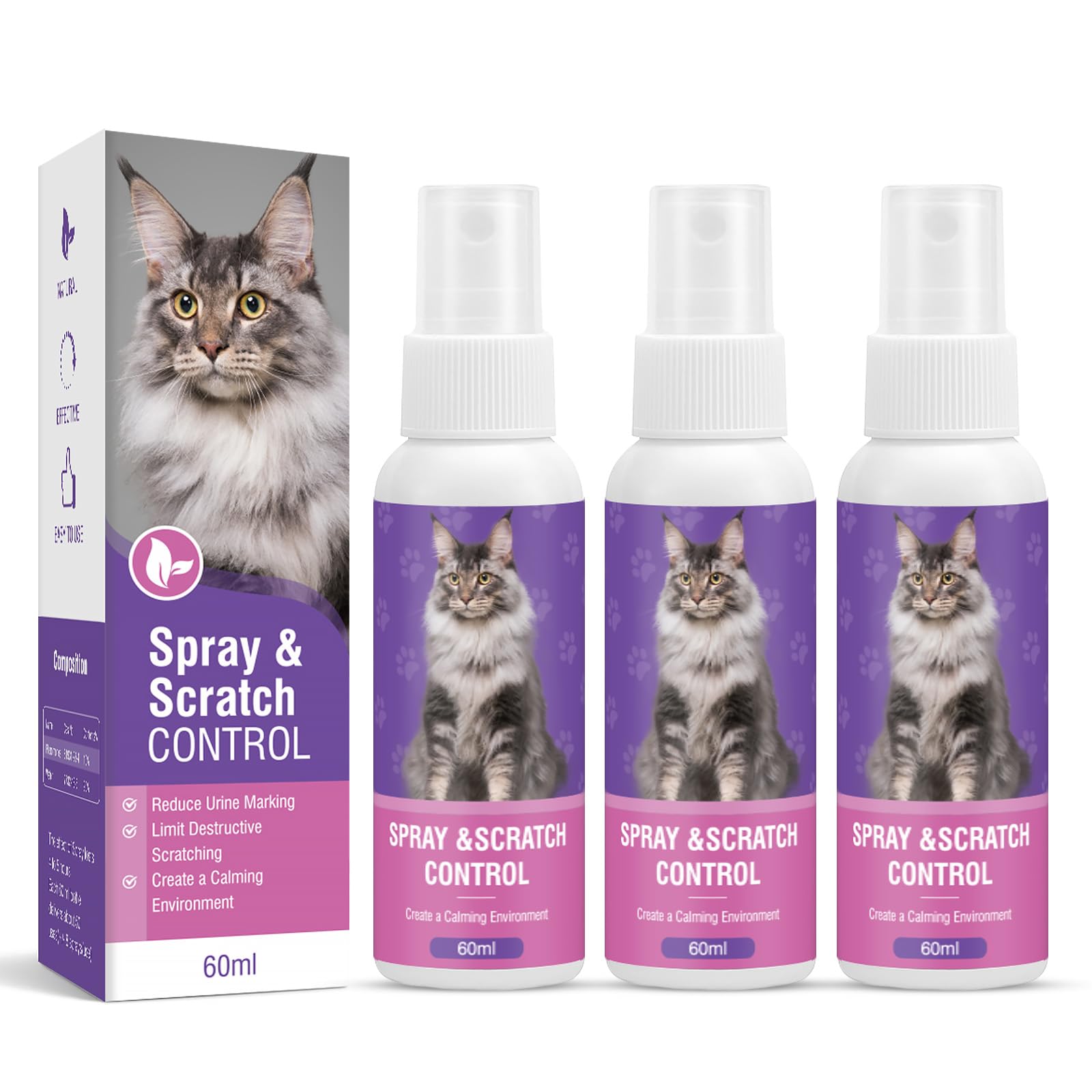 RUAKPL spray calmant chat 60 ml, bouteille prête pour l'apaisement.