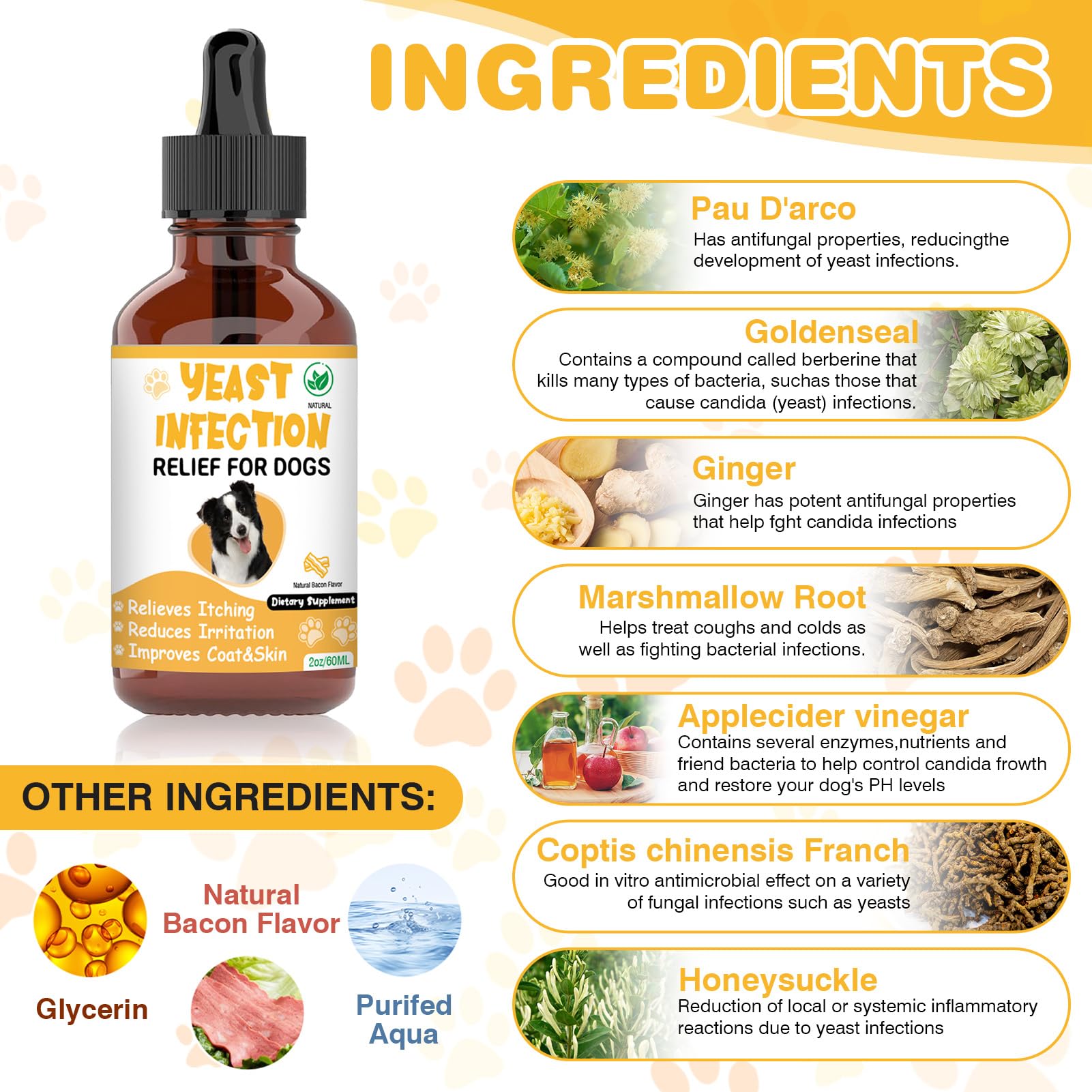 RUAKPL Traitement levure chien – Formule naturelle apaisant potentiellement la peau irritée.