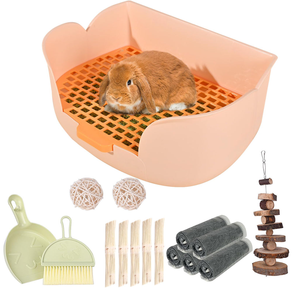 RubyHome Grand Bac à Litière pour Lapin Orange — ensemble spacieux pour le confort quotidien.