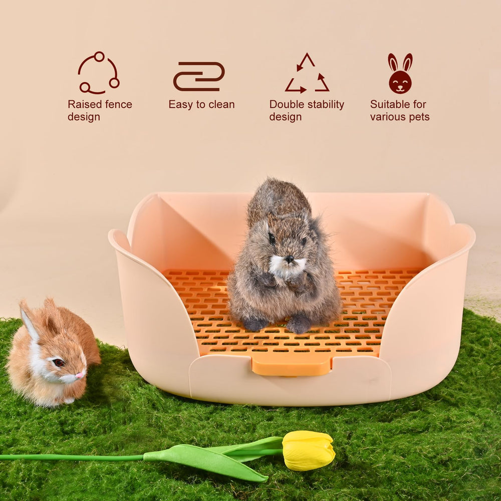 RubyHome Grand Bac à Litière pour Lapin Orange — fond et bords pour éviter éclaboussures.