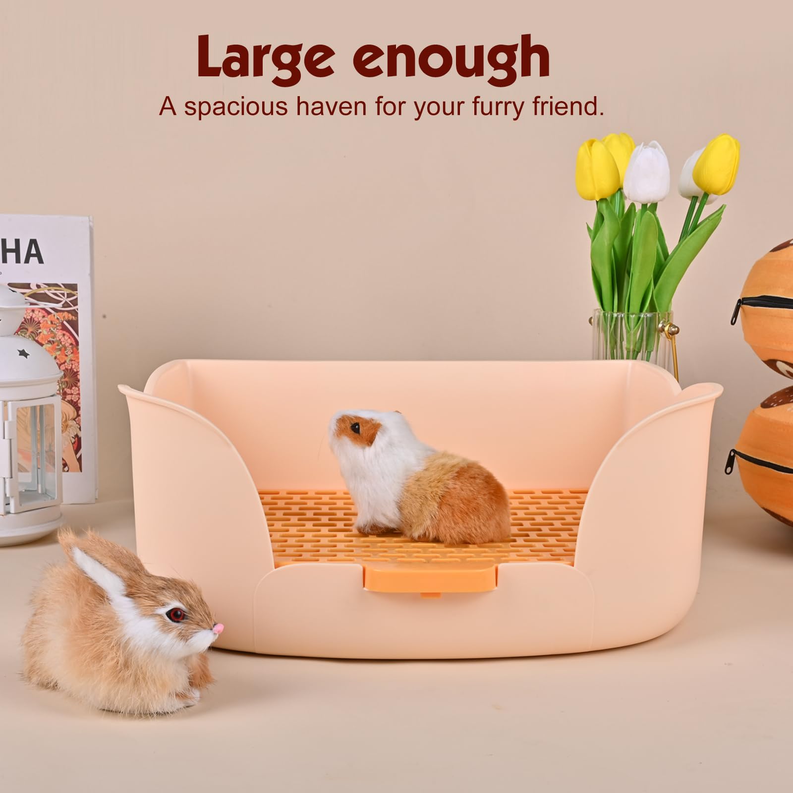 RubyHome Grand Bac à Litière pour Lapin Orange — usage polyvalent adapté aux cobayes et furets.