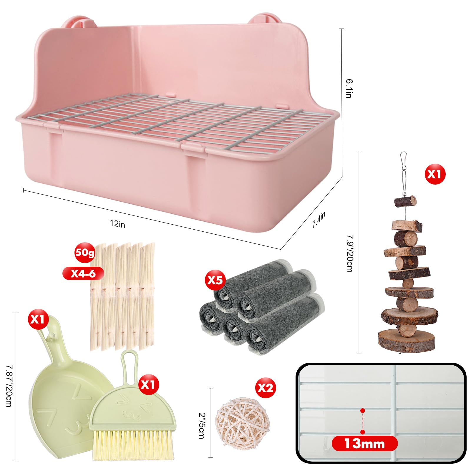 Litière RUBYHOME pour lapin: nettoyage facile grâce à grille centrale amovible.