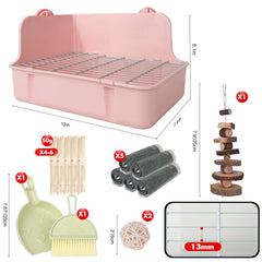 Litière RUBYHOME pour lapin: nettoyage facile grâce à grille centrale amovible.