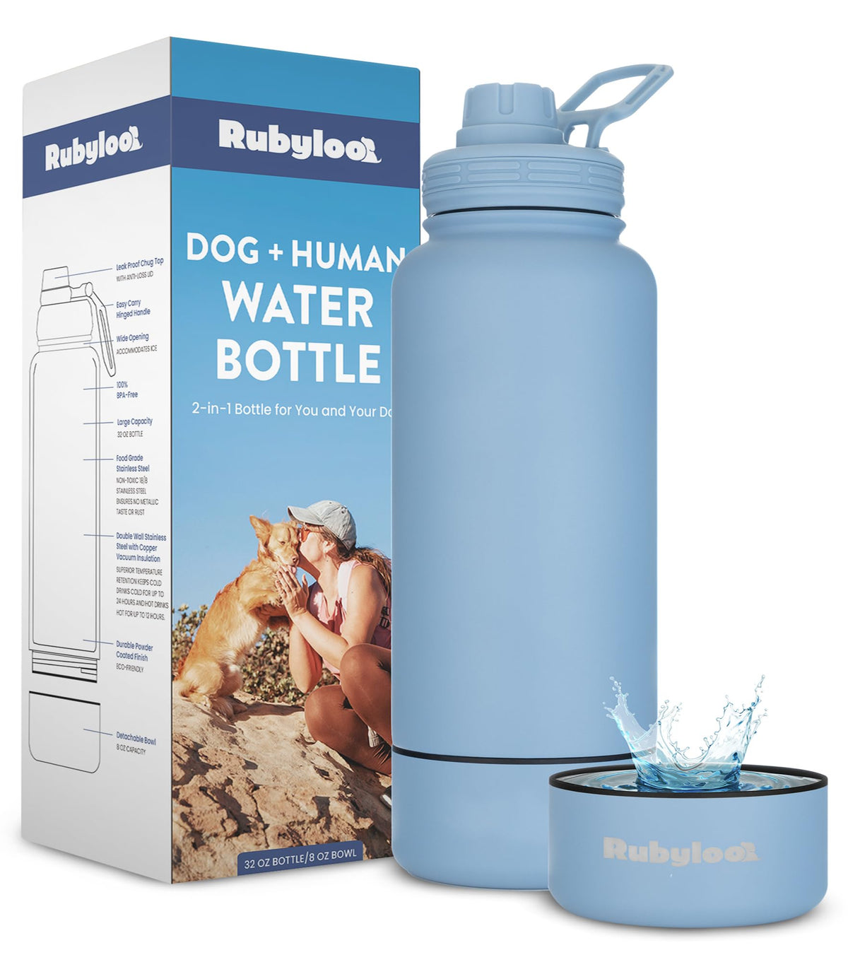 Rubyloo-bouteille 2 en 1 pour chien, hydratation pratique en extérieur