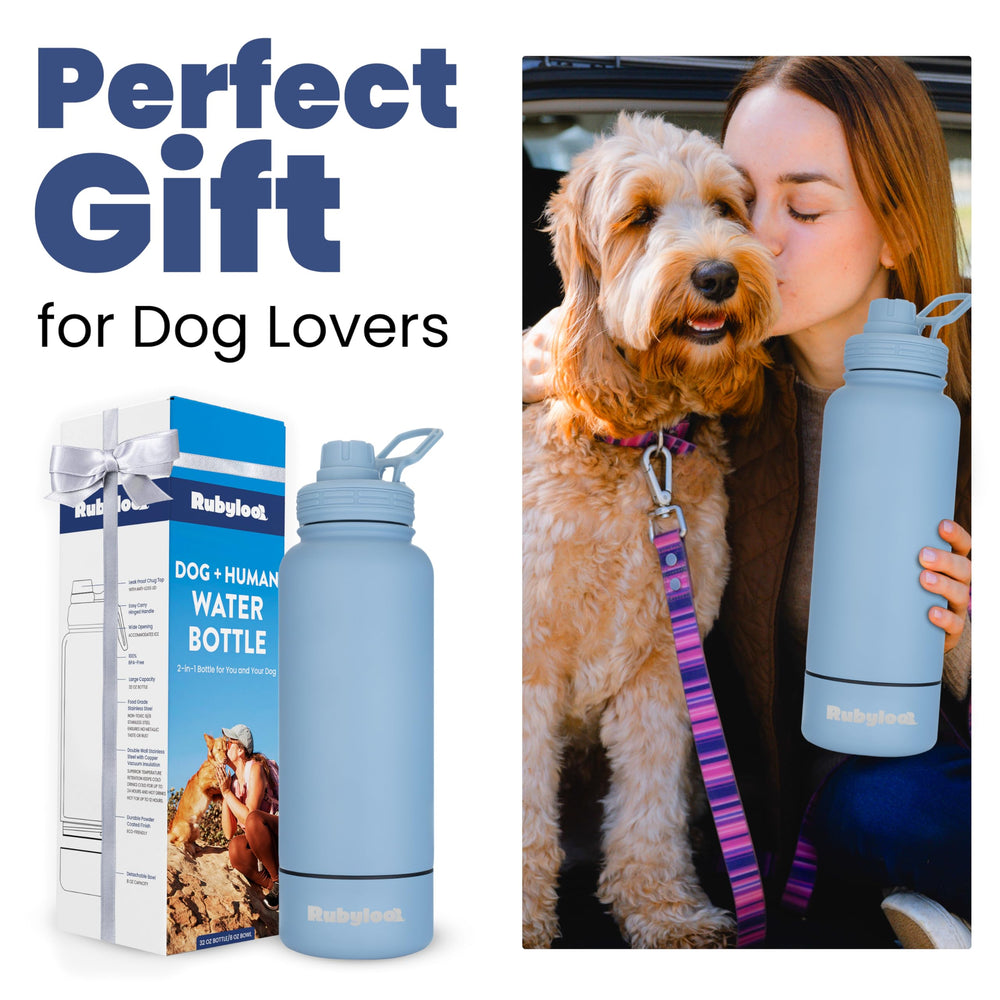 Rubyloo bouteille eau chien teinte bleu poussière, design élégant et durable