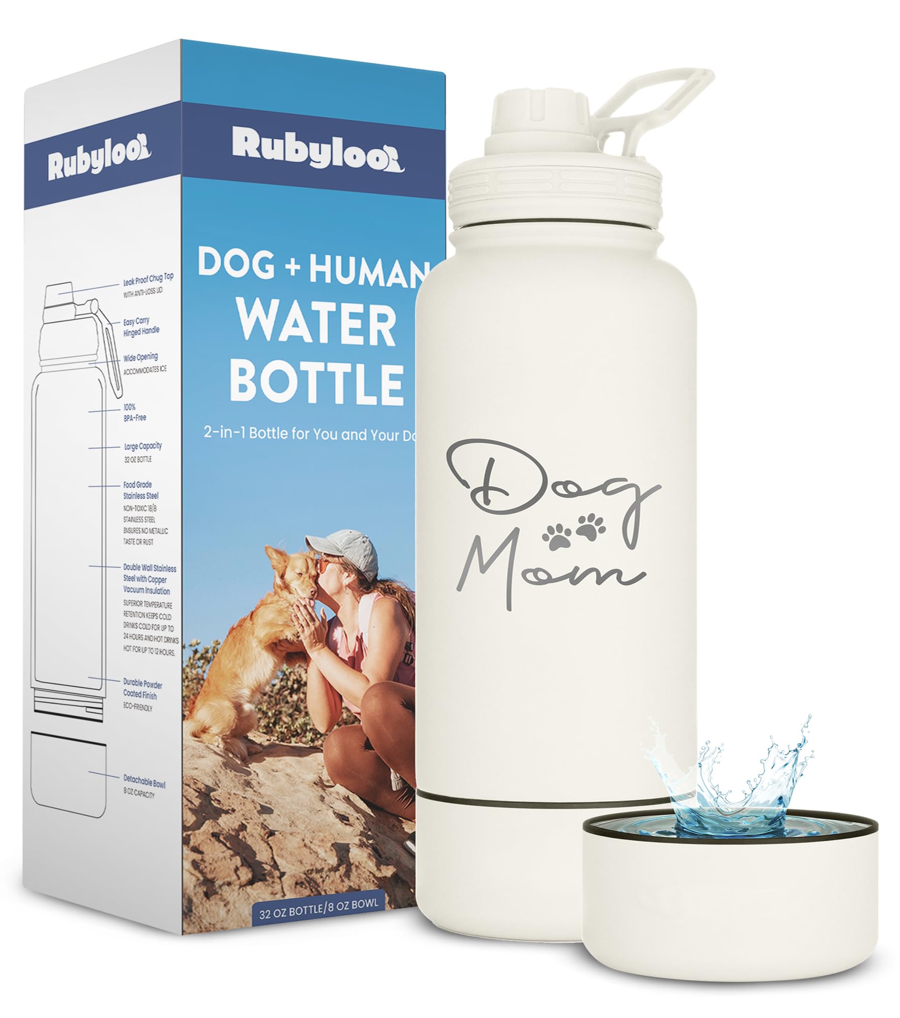 Rubyloo bouteille d'eau 32oz pour maman de chien, hydratation pratique en plein air.