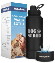 Rubyloo Bouteille d'eau pour papa de chien, 32 oz prête pour l'aventure.