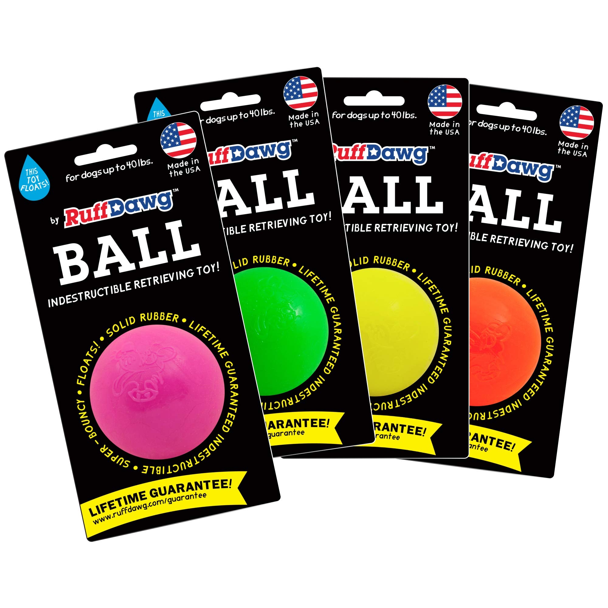 Balle indestructible Ruff Dawg design ronde et facilement repérable.