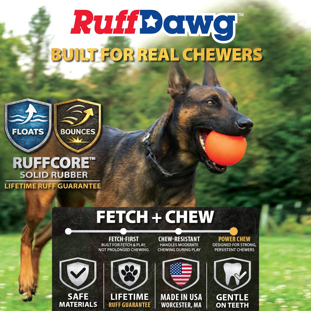 Balle indestructible Ruff Dawg, rebond énergie, idéale pour sessions de récupération actives.