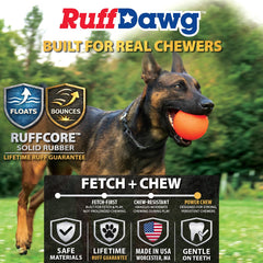 Balle indestructible Ruff Dawg, rebond énergie, idéale pour sessions de récupération actives.