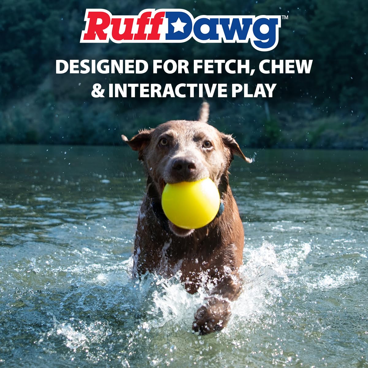 Balle indestructible Ruff Dawg sans latex, adaptée aux sensibilités cutanées.