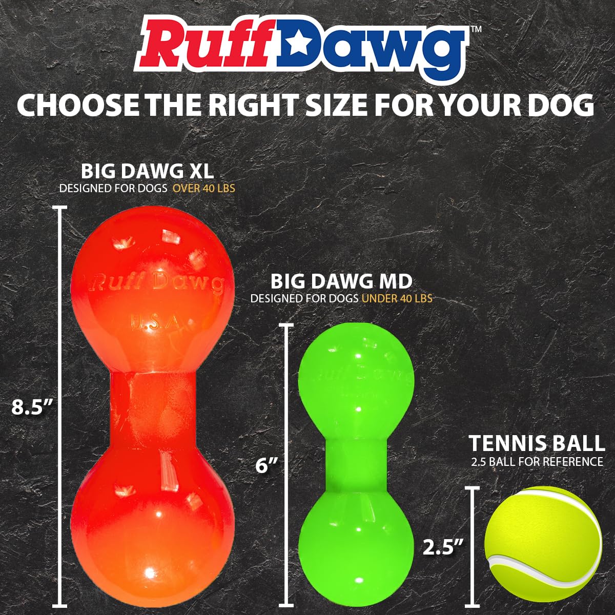 Ruff Dawg Big Dawg couleurs variees pour identification et divertissement.