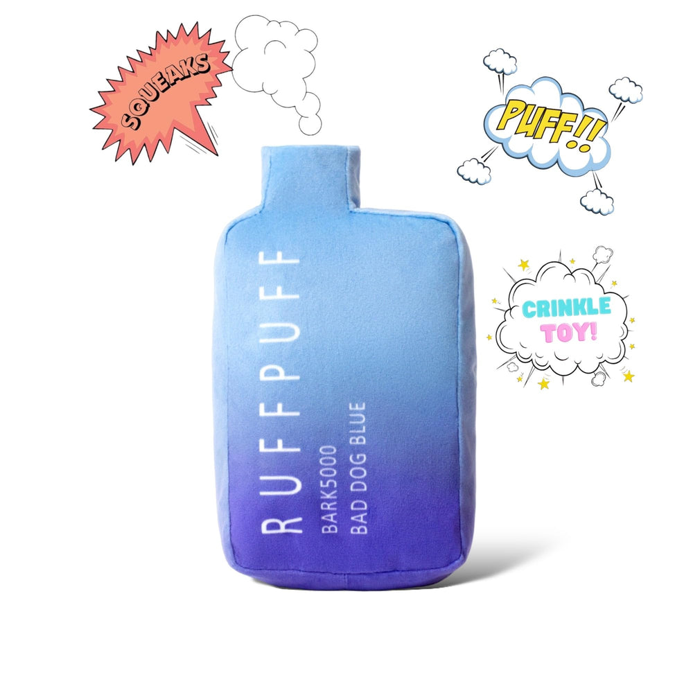 Jouet Ruff Puff au design humoristique, couleur bleu, peluche résistante pour chiens actifs.