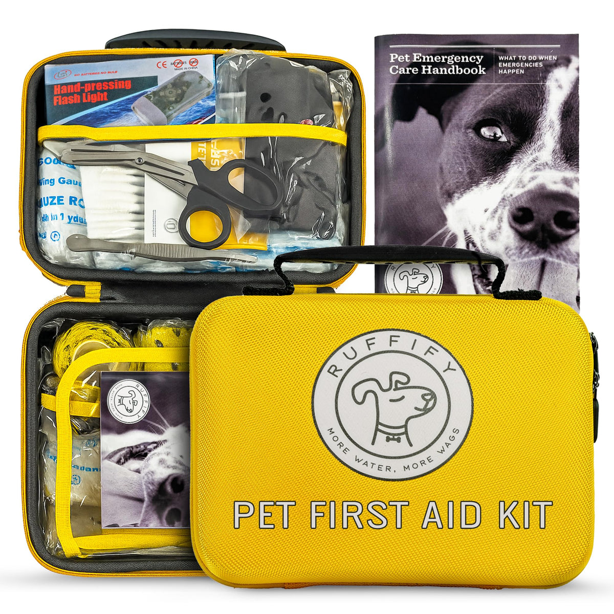 Ruffify Trousse secours chien-chat, 74 articles, prête pour trajets.