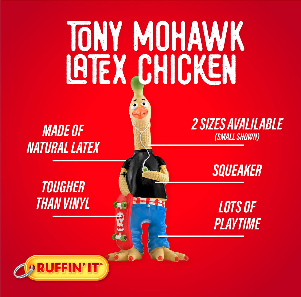 Ruffin' It Tony Mohawk, détail texture latex, montre la résistance au mordillage.