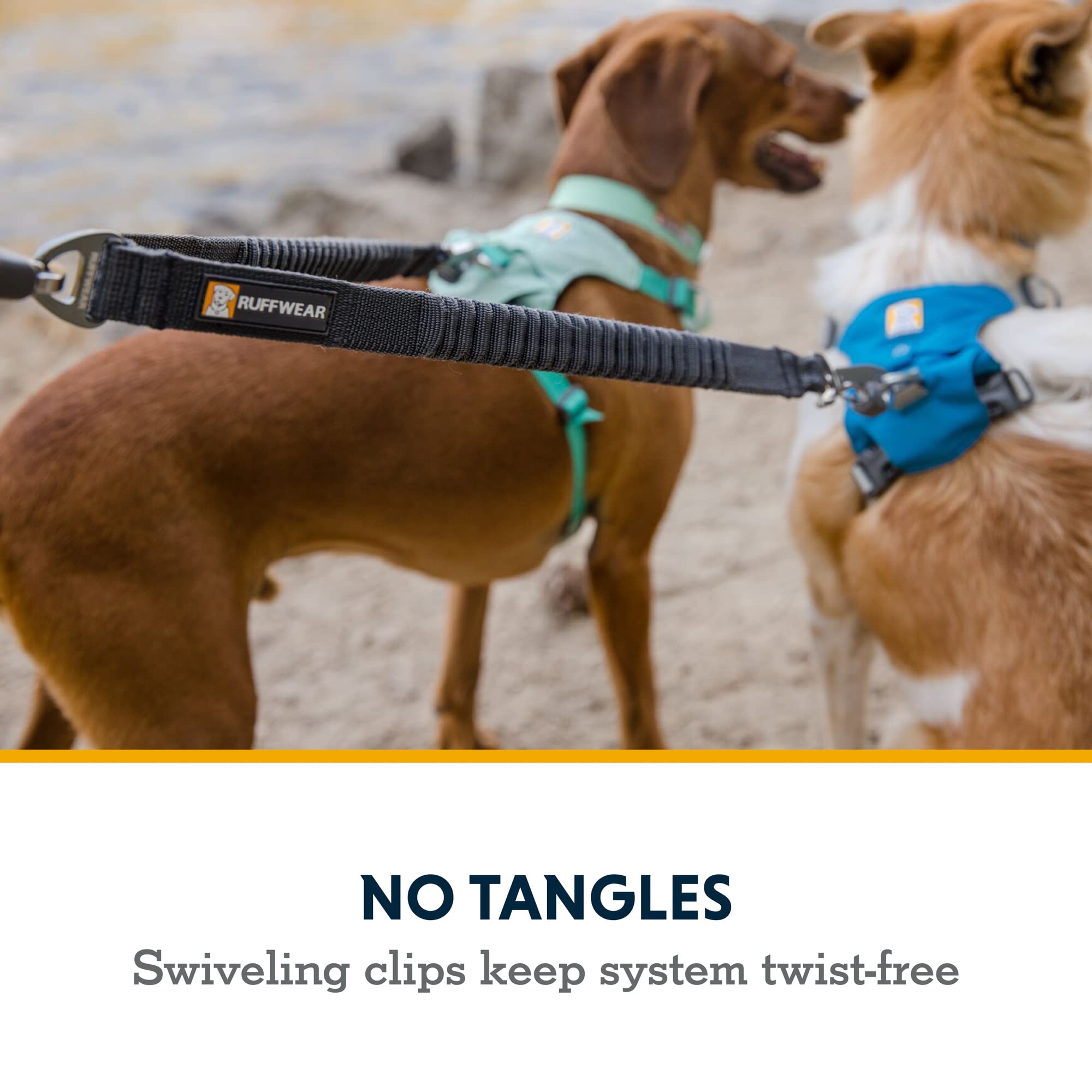 Ruffwear Double Track Coupler: sangle extensible qui absorbe les chocs et adoucit les pas.