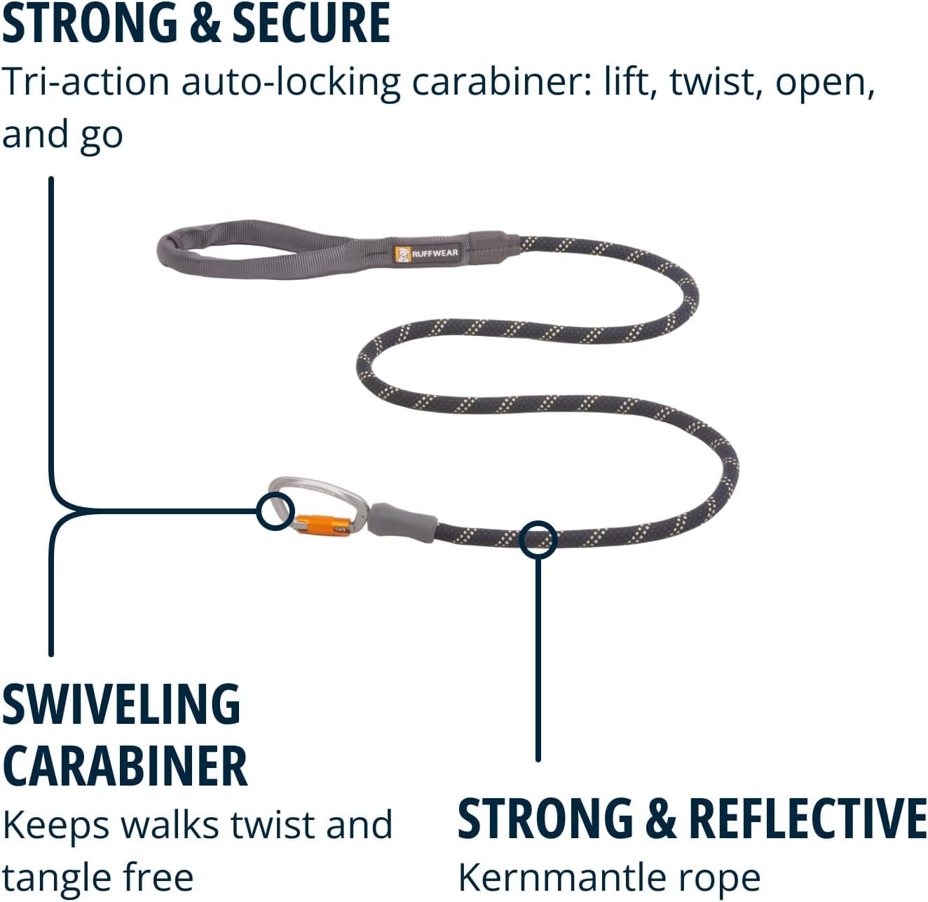 Ruffwear Knot‑a‑Leash longueur de cinq pieds assure une liberté maîtrisée.