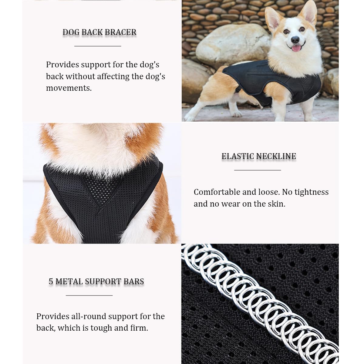 RUIFAR orthèse dos chien IVDD — maille respirante, confort durable lors des activités.