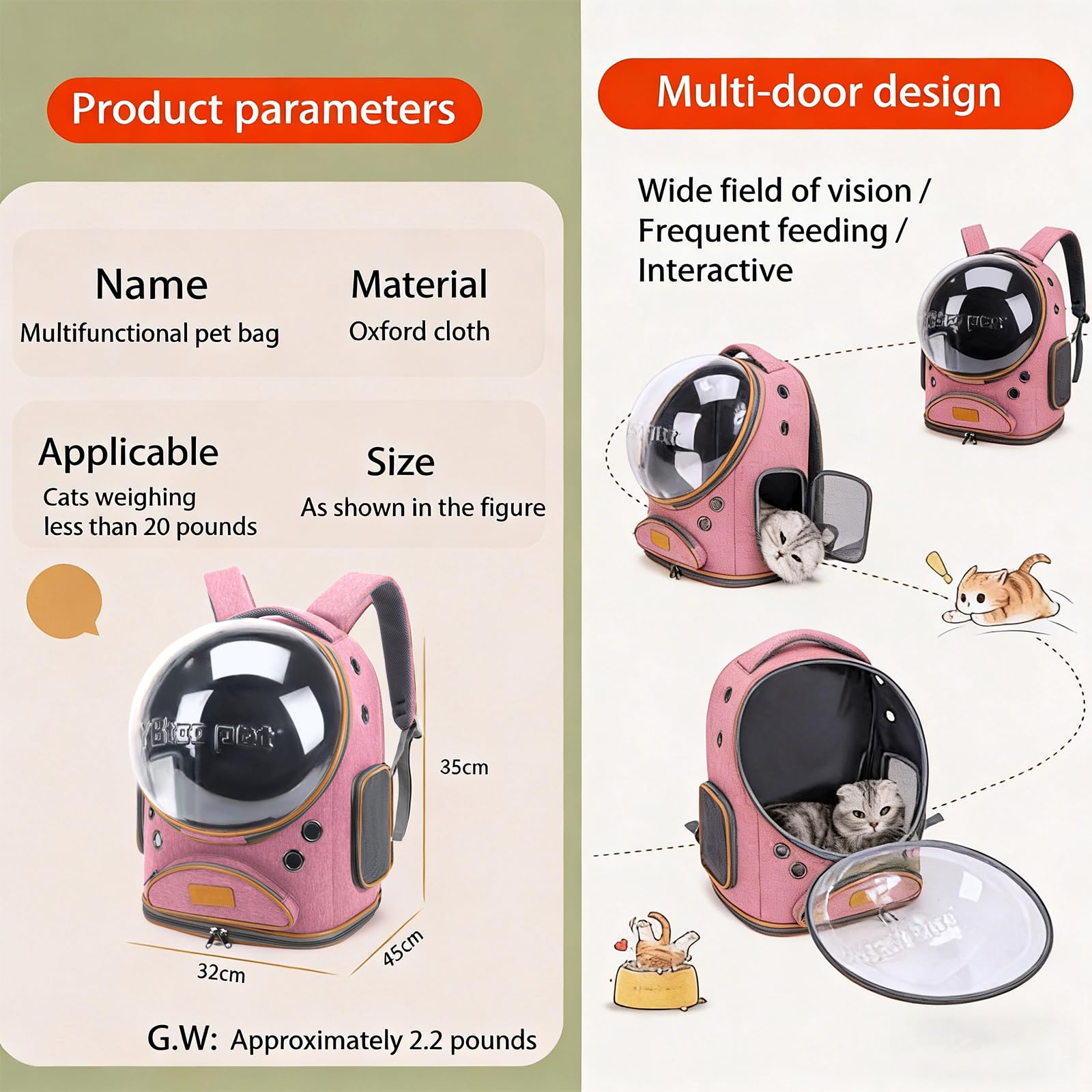 RuiXiangTeng sac à dos pour chat coque transparente pour suivre l’animal.