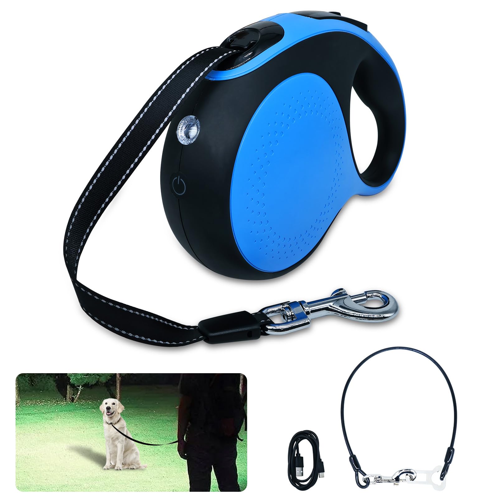 Laisse Ruiyang avec LED bleue pour promenades nocturnes sécurisées.