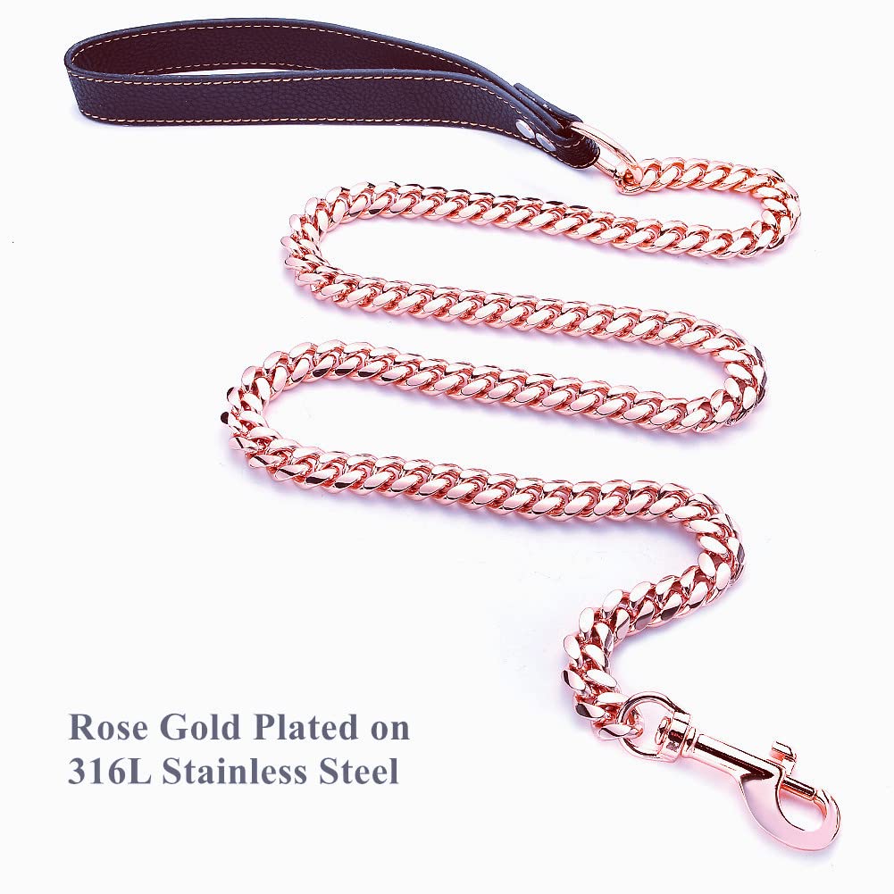 RUMYPET Chaîne cubain rose doré 10 mm, style robuste et moderne.