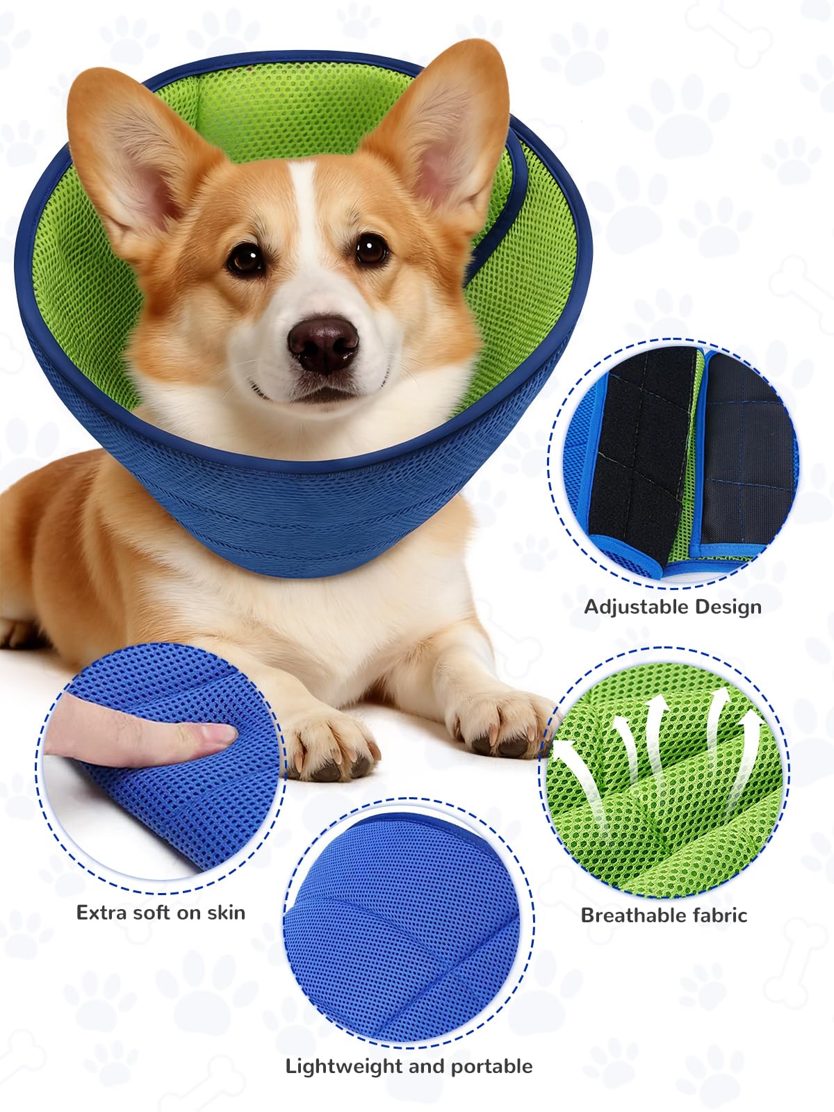 Runlight collier-cone chien post-chirurgie, fermeture velcro facile à mettre