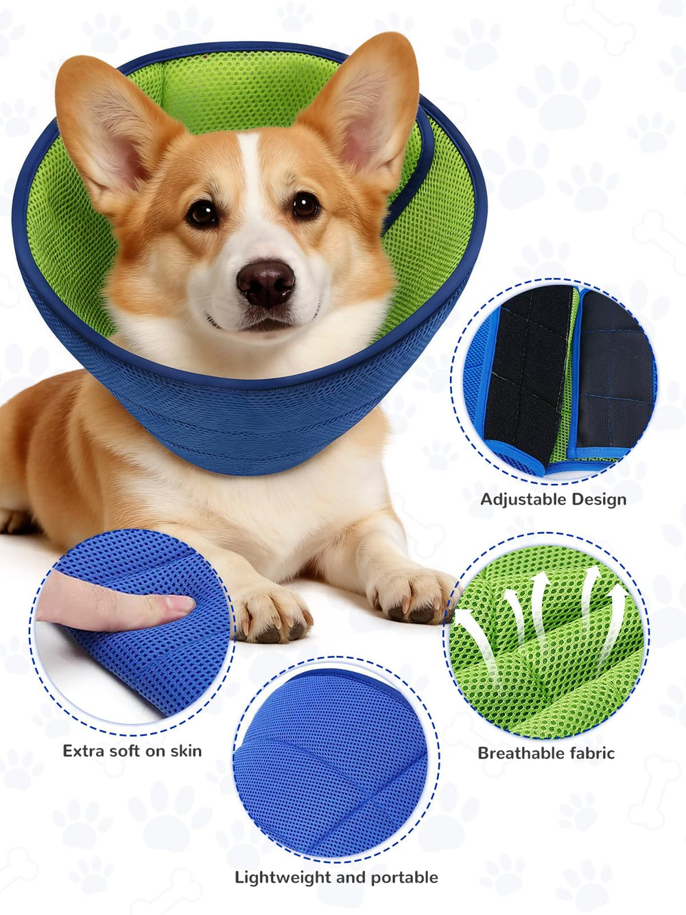 Runlight collier-cone chien post-chirurgie, fermeture velcro facile à mettre