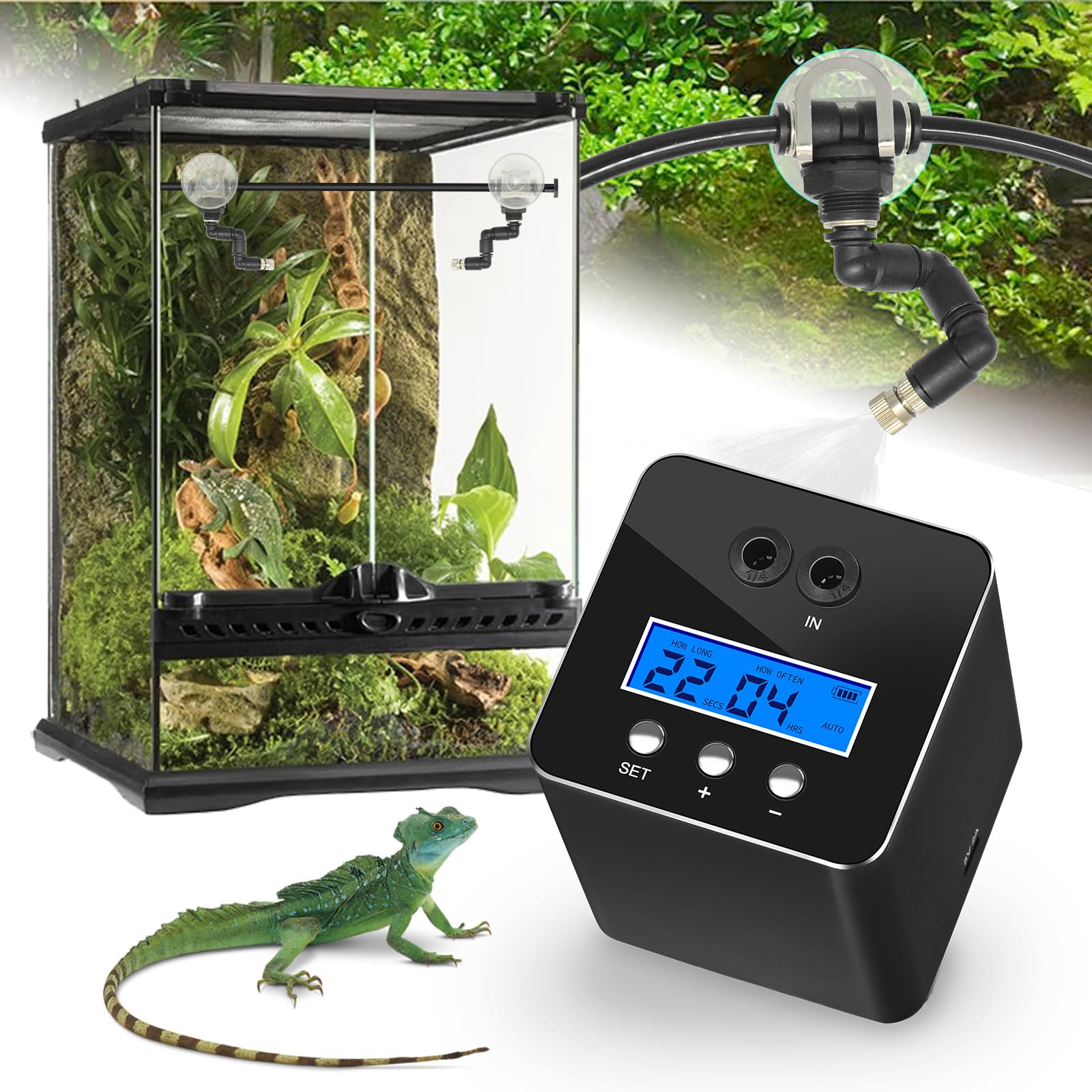 RUNWUSHENG système brumisateur reptiles avec buses doubles pour humidité homogène