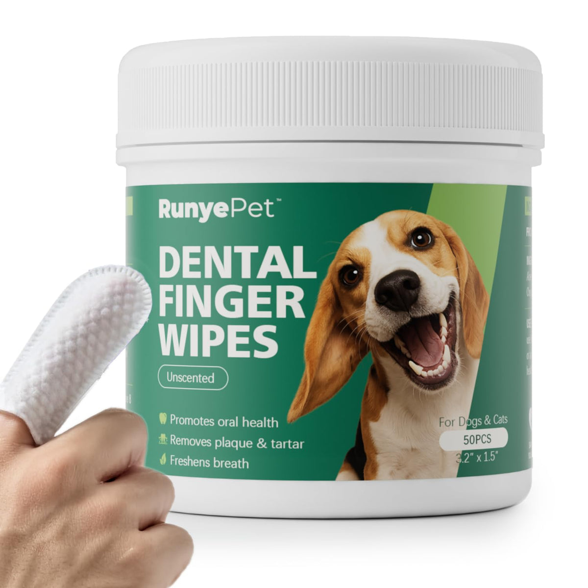 RunyePet lingettes dentaires sur doigt en utilisation pratique pour chien