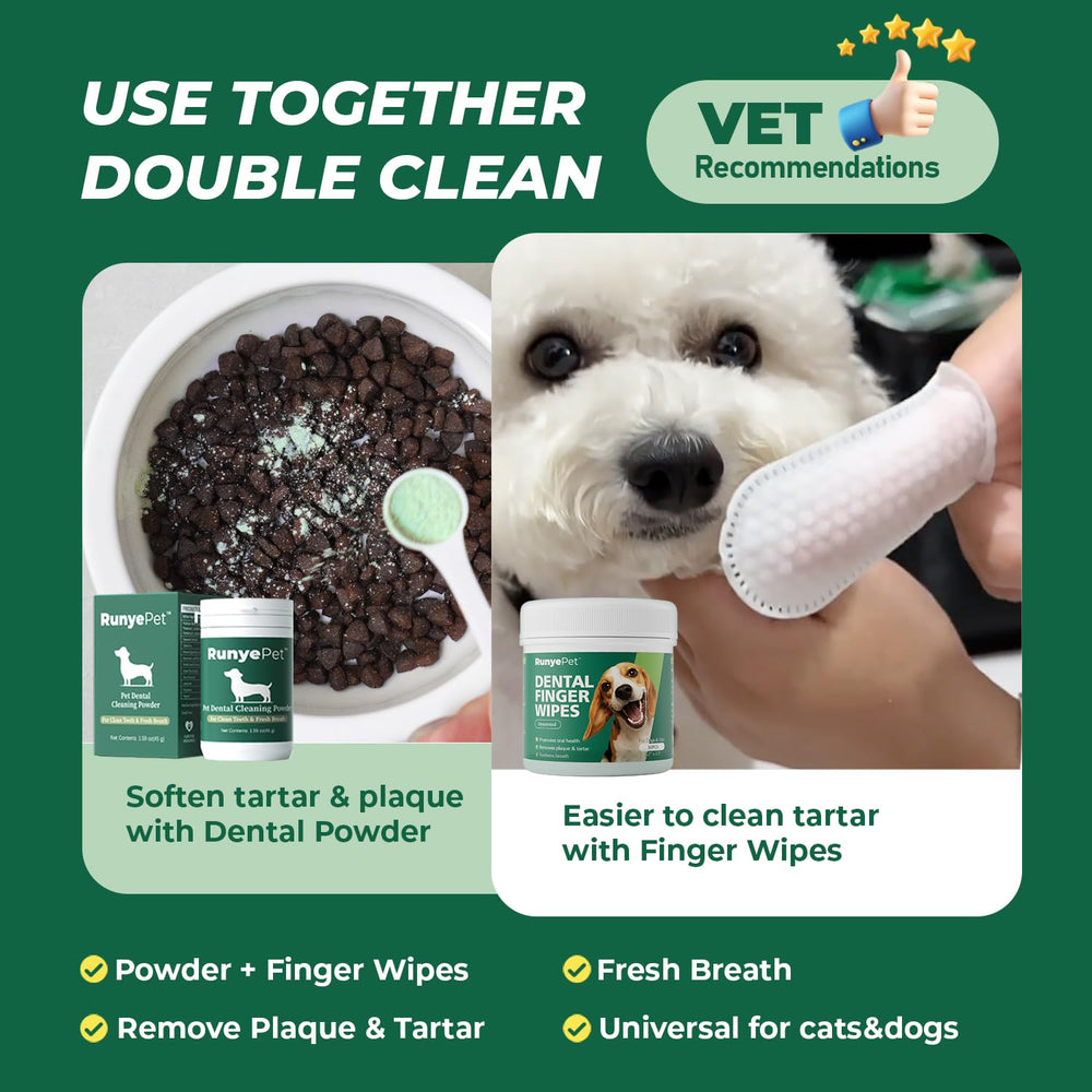 RunyePet lingettes dentaires 50 : essuyage rapide et efficace des dents.