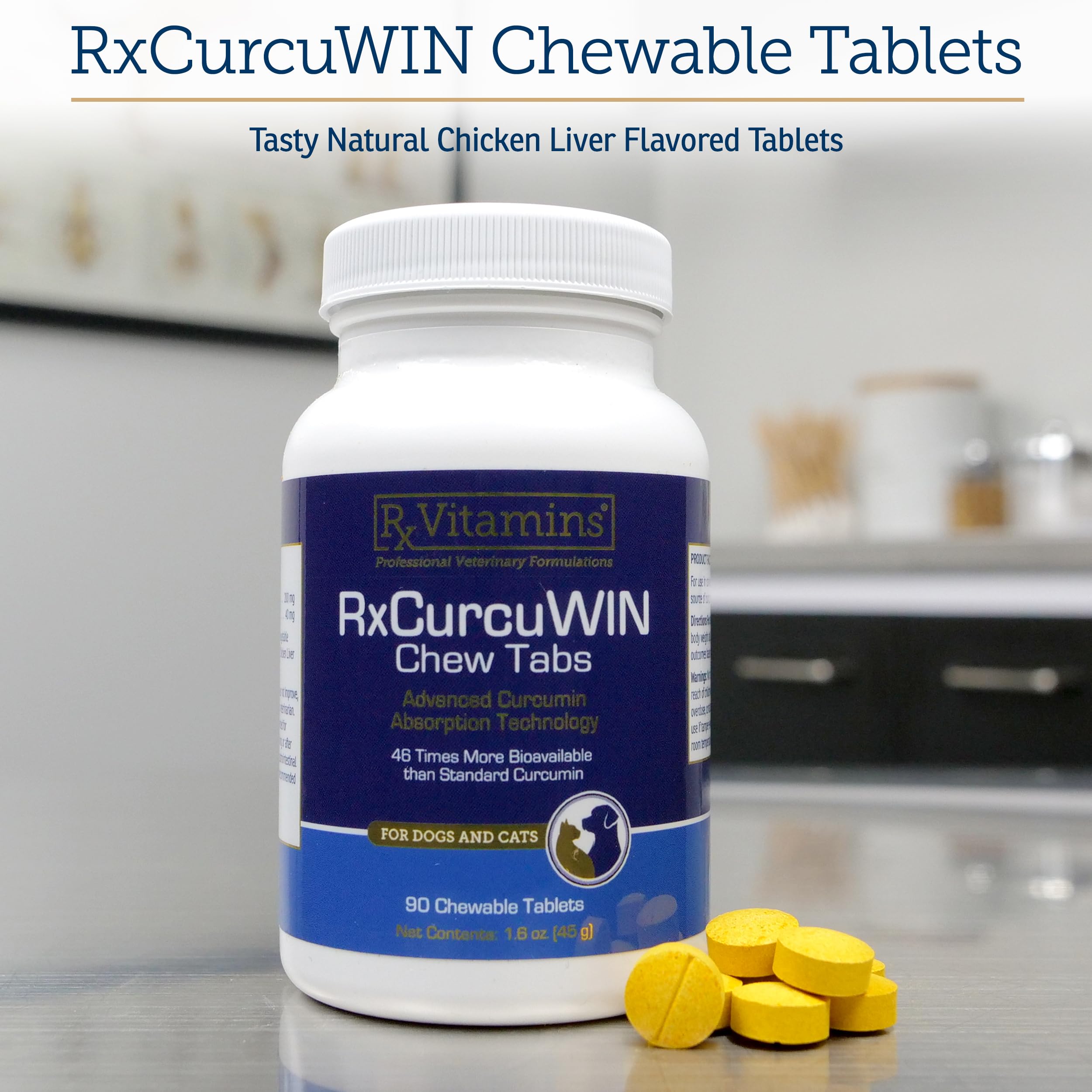 Rx Vitamins CurcuWIN: soutien des articulations et mobilité chez chiens et chats.
