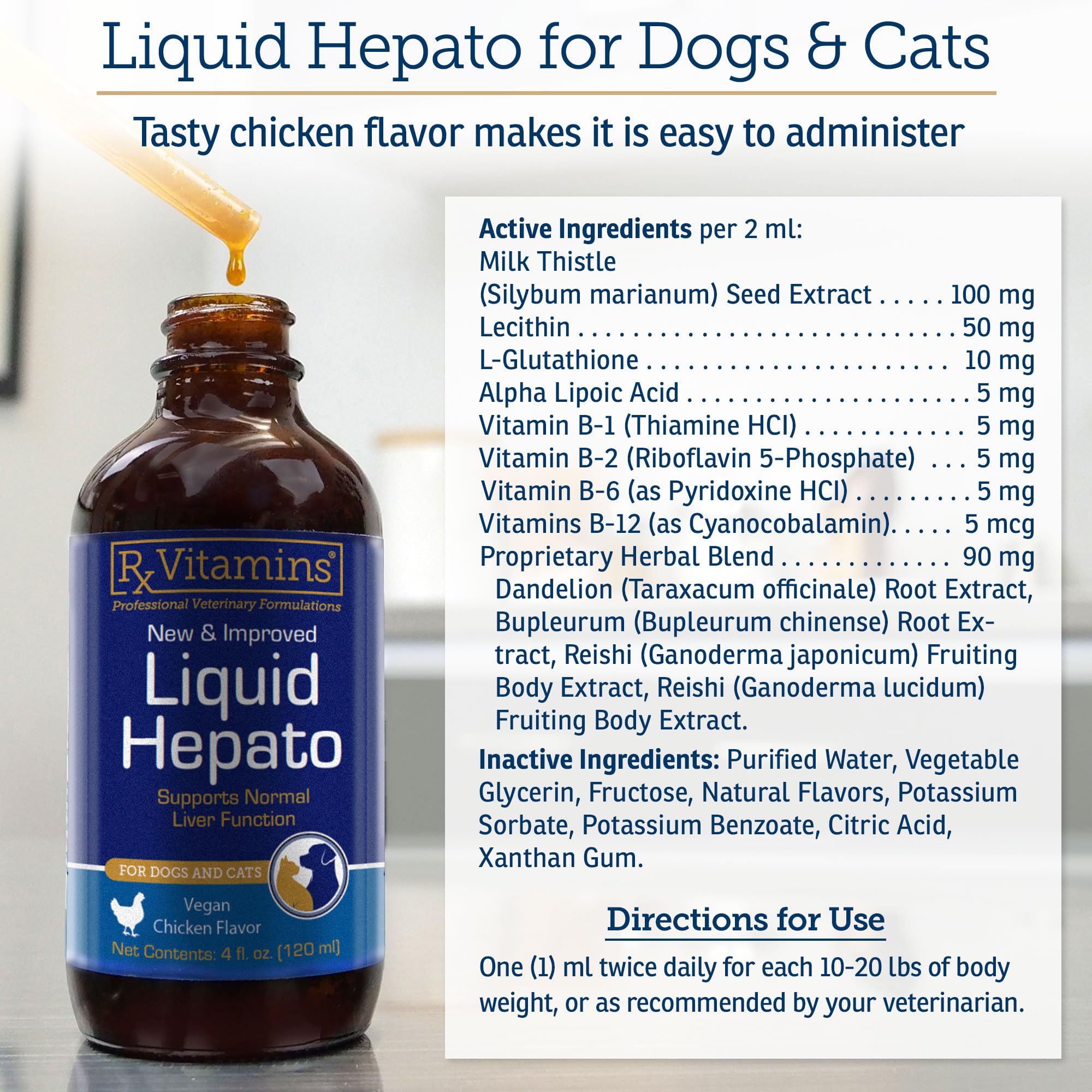 Rx Vitamins Hepato: flacon pratique à ajouter dans l'alimentation du chien.