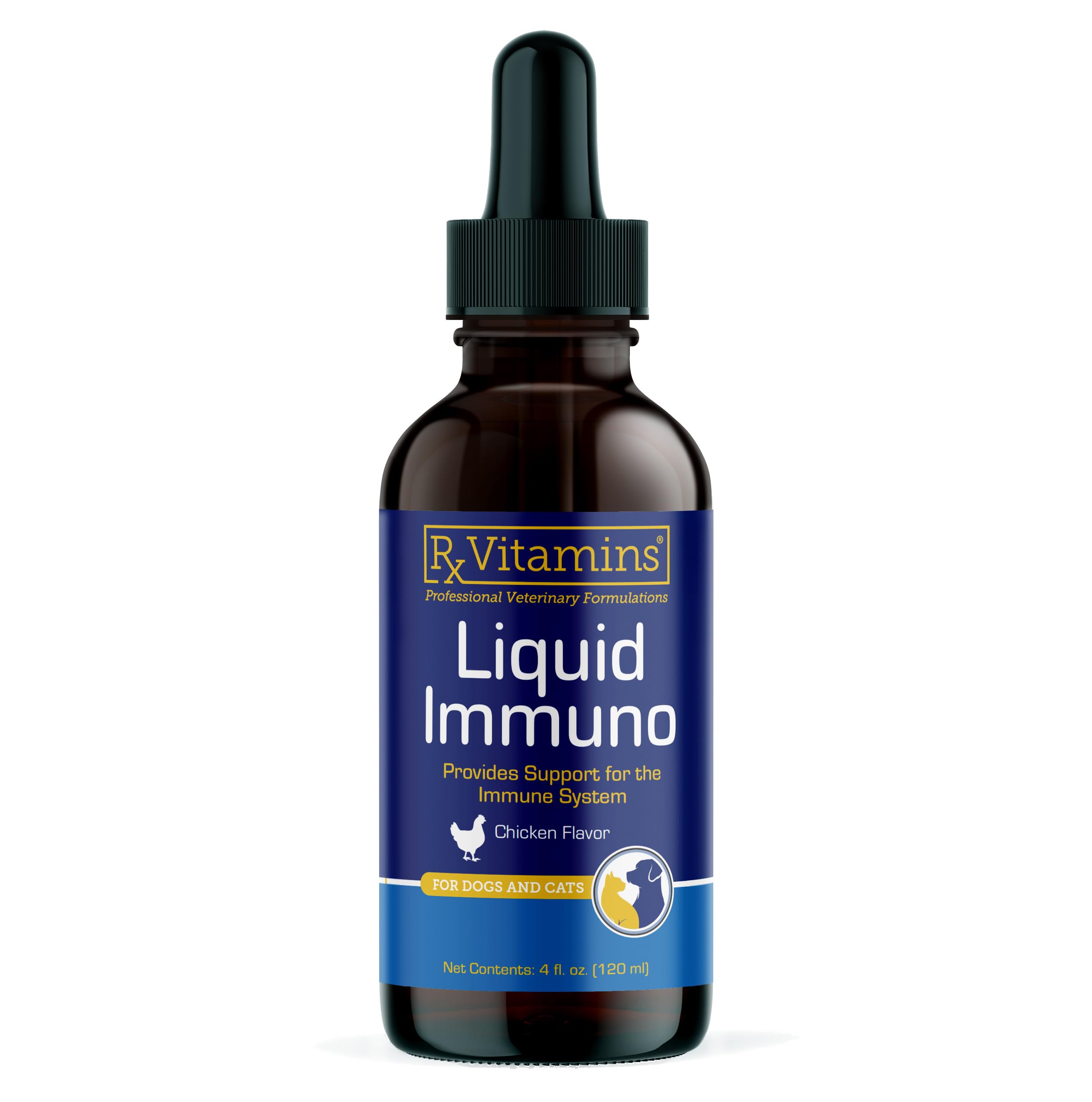 Rx Vitamins Liquid Immuno – flacon gouttes poulet, soutien immunitaire pour chiens et chats
