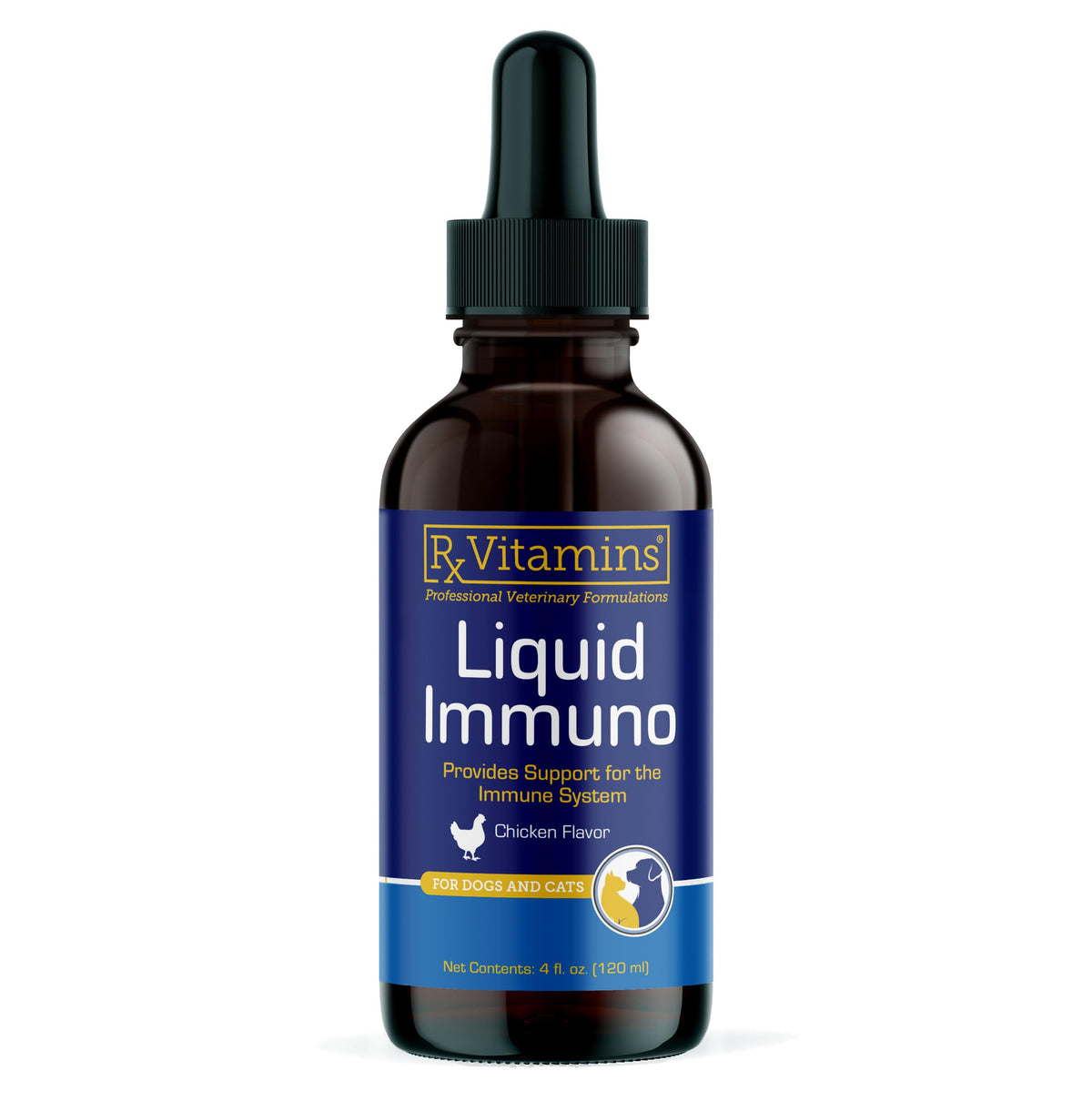 Rx Vitamins Liquid Immuno – flacon gouttes poulet, soutien immunitaire pour chiens et chats