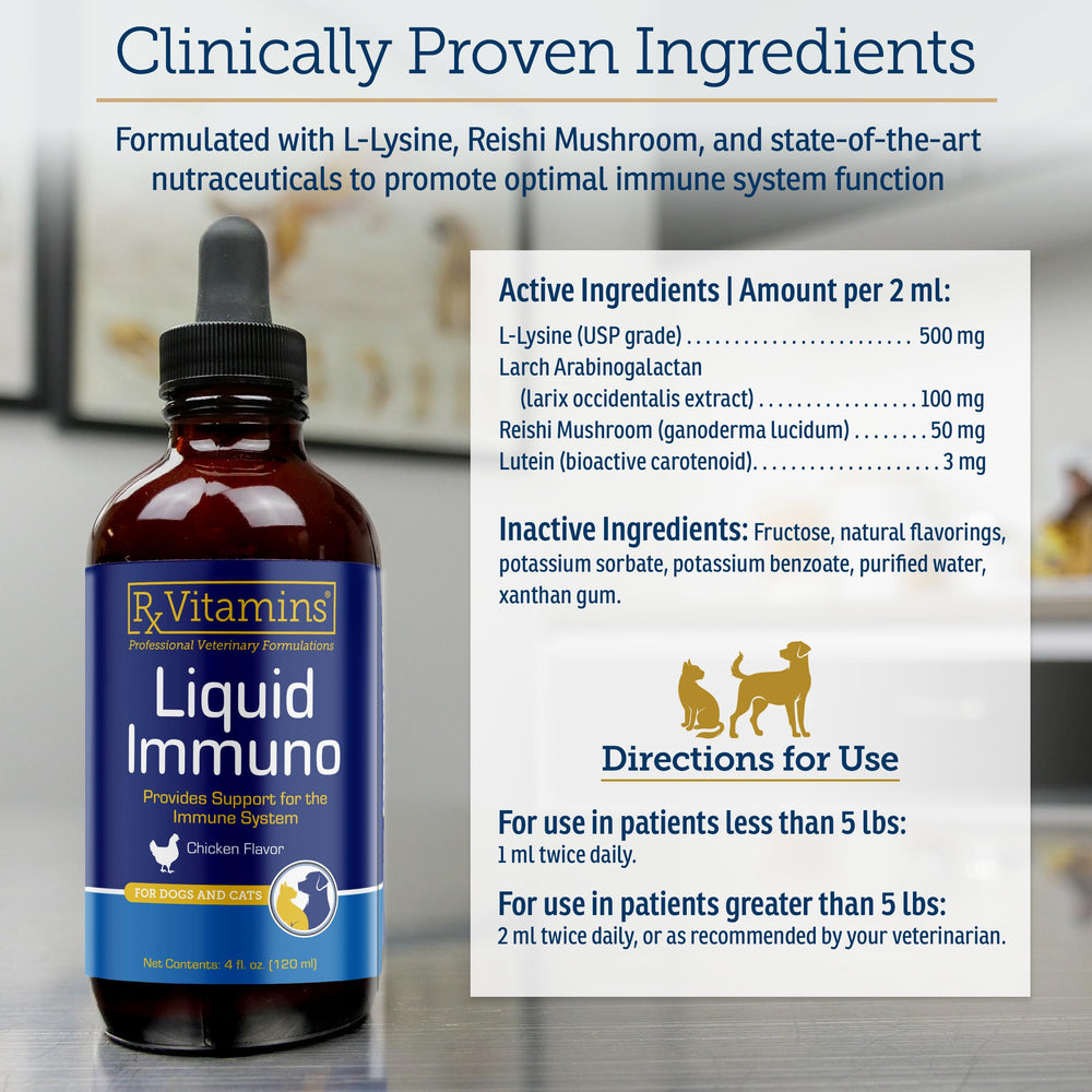Rx Vitamins Liquid Immuno – champignon reishi pour soutien immunitaire animal