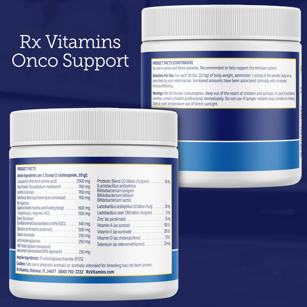 Rx Vitamins Onco Support soutient le système digestif et le bien-être intestinal des chiens et chats.