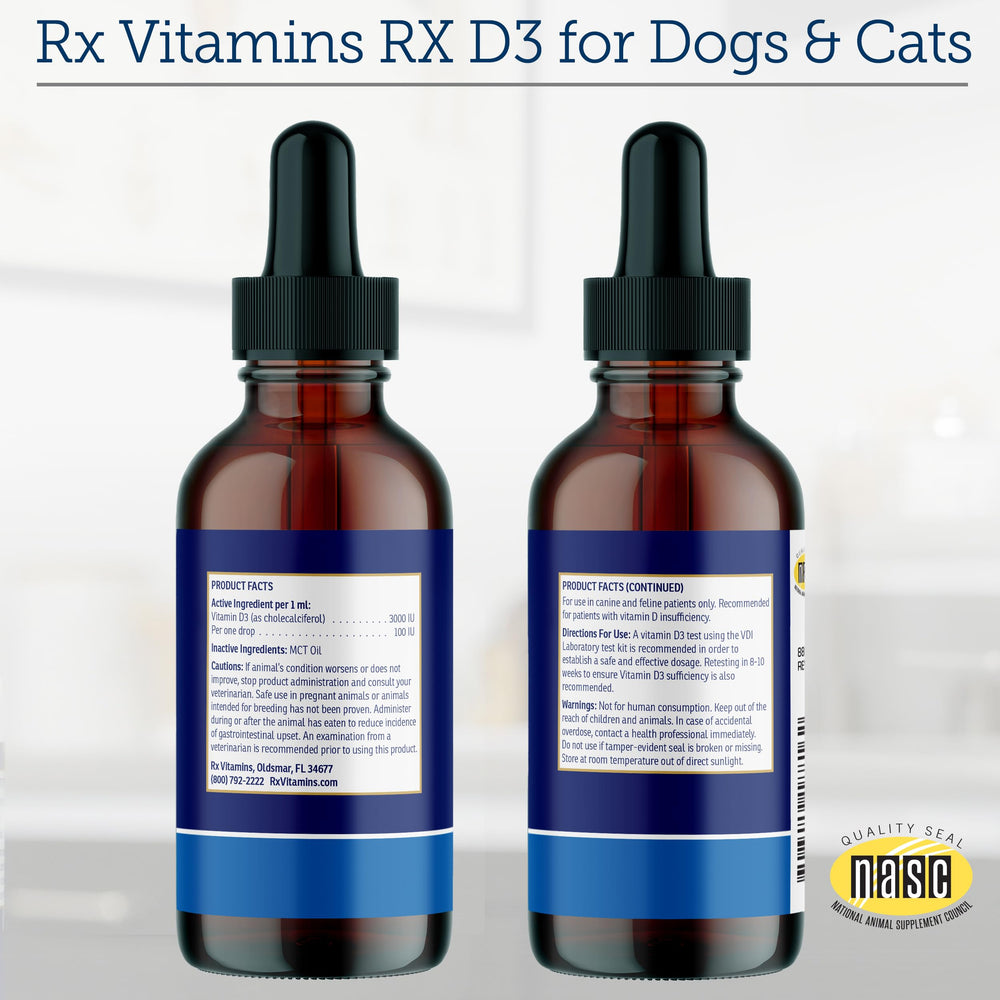 Rx Vitamins Rx D3, gouttes et huile MCT, absorption potentiellement améliorée.