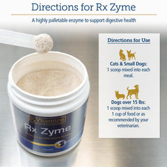 Rx Zyme sur la nourriture chien, possible soutien digestif lors des repas.