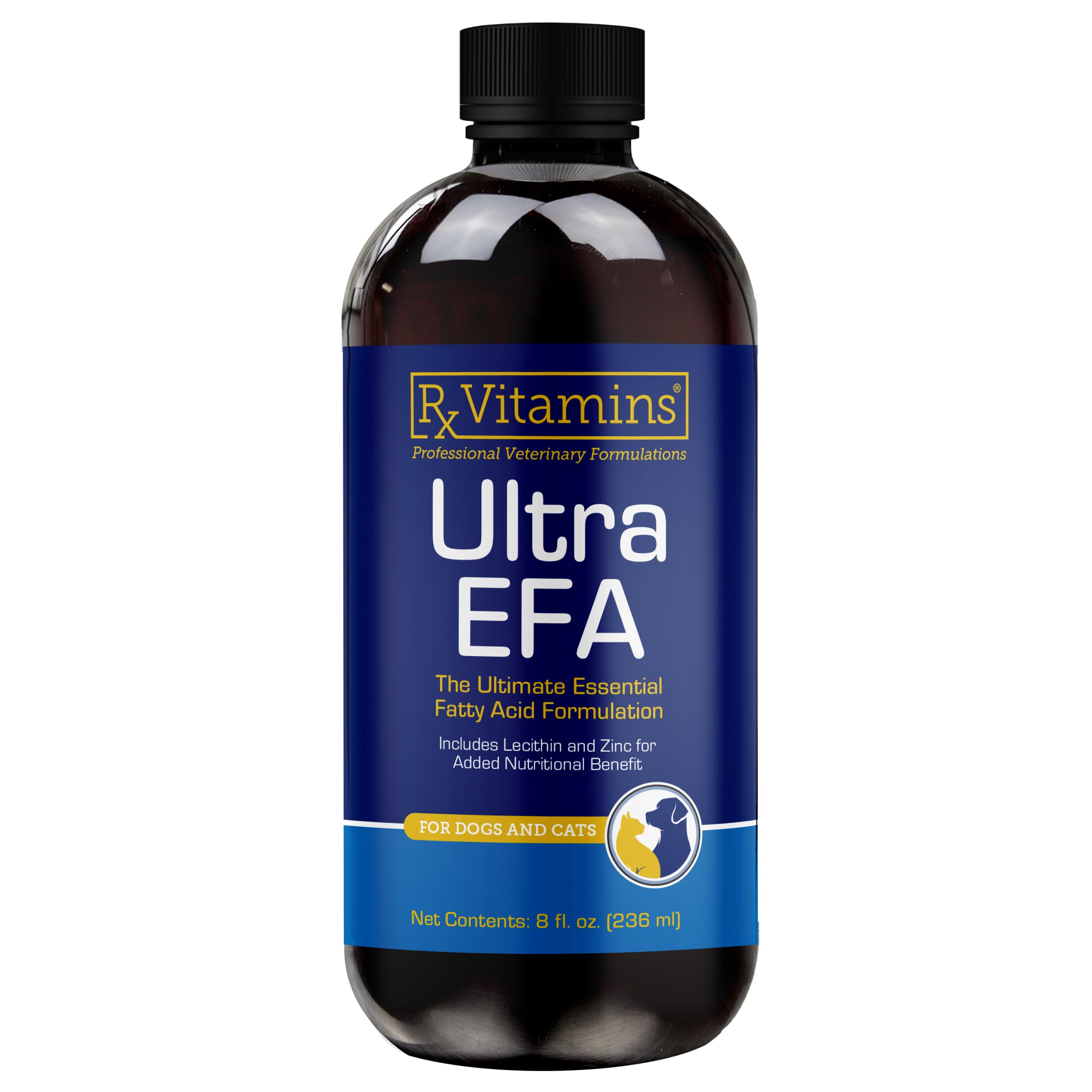 Rx Vitamins Ultra EFA huile poisson — bouteille 8 oz, source d'oméga 3 pour chiens et chats.