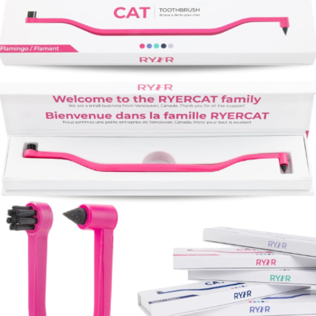 RYERCAT brosse-dents chat double-face rose, facilite le brossage des petites mâchoires.