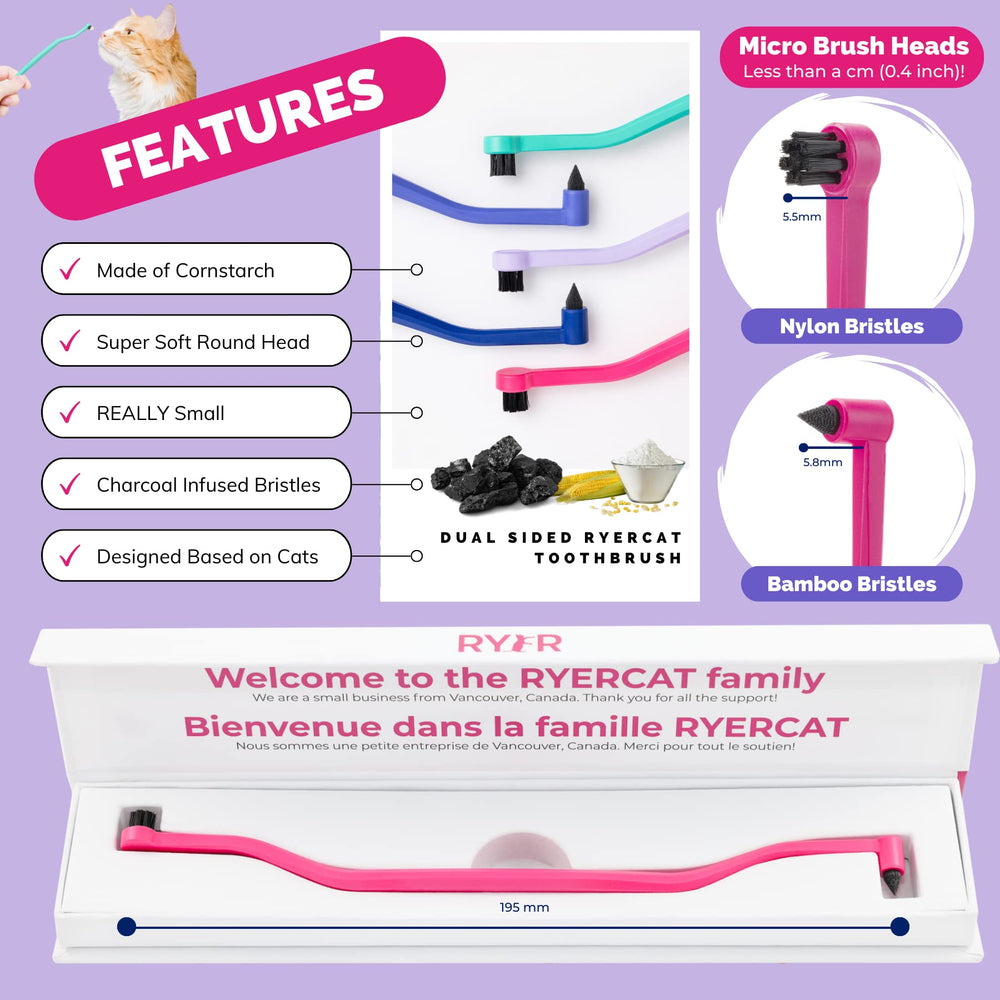 RYERCAT brosse-dents chat double-face violet pale, usage quotidien doux pour les chats.