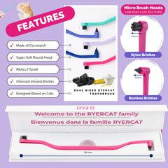 RYERCAT brosse-dents chat double-face violet pale, usage quotidien doux pour les chats.